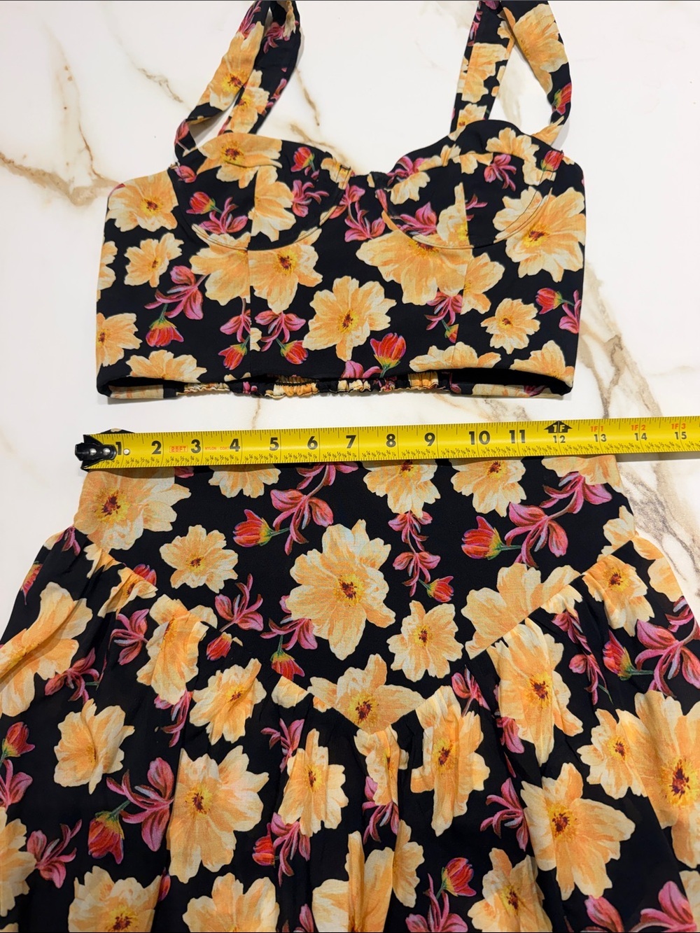 Agua Bendita Floral Black Crop Top & Skirt Set with Yellow Flowers - Picture 7 of 9